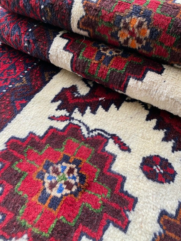 Handmade Afghan Tribal Accent Rug 3'x6' Geometric Paisley Design, Light Distress gallery