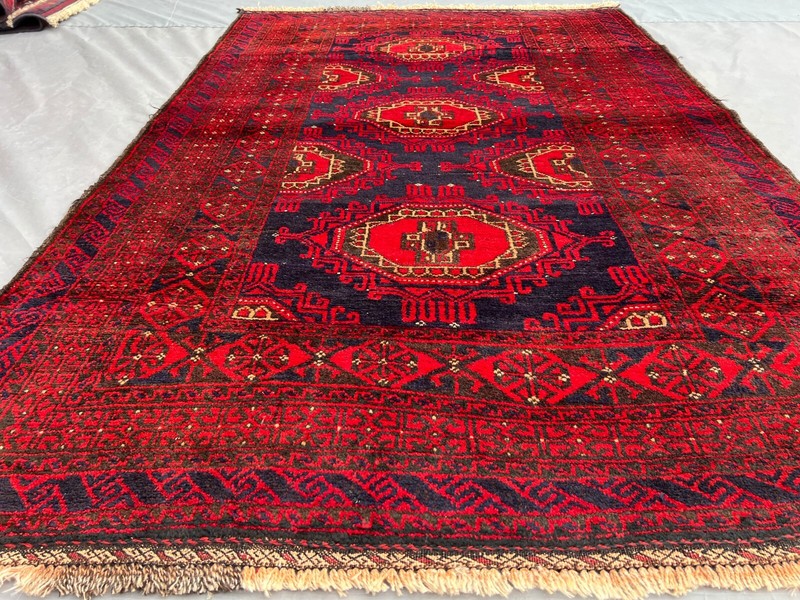 4'2 x 6'4 Tribal Afghan Nomad Red Rug | Turkmen Sarouk Handmade Wool Rug 4x6 gallery