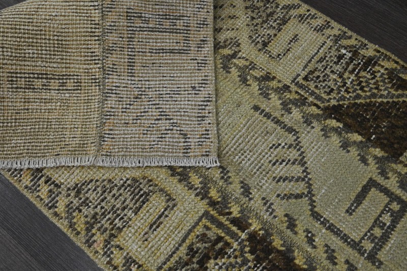 Vintage Turkish Runner Rug 2x5ft BEIGE Handmade Anatolian Oushak Hallway Wool gallery