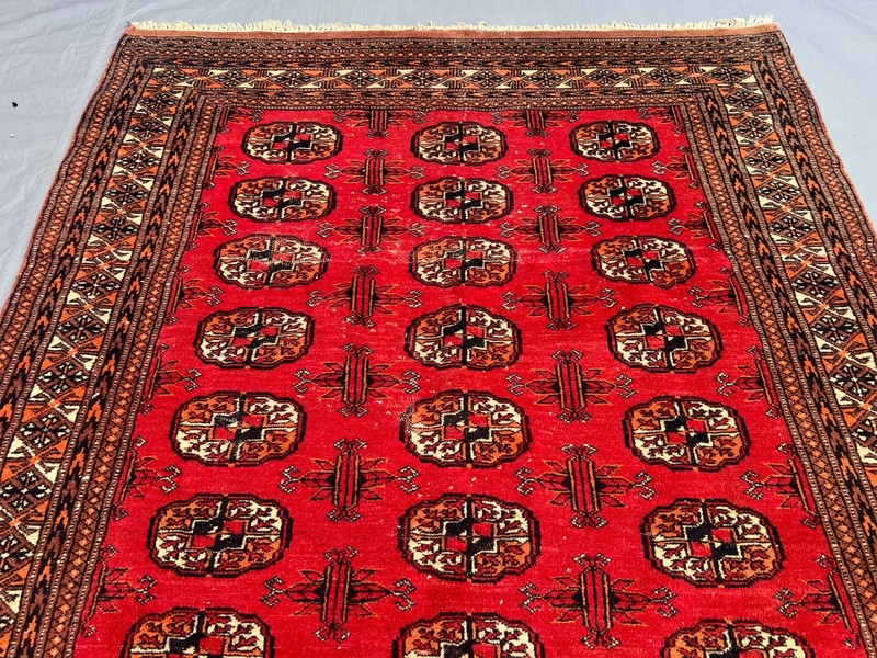 4x5'3ft Turkoman Bokhara All-Over Elephant Foot Gul Handknotted Wool Vintage Rug gallery