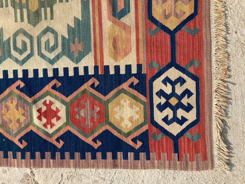 Vintage Traditional Handmade Turkish Geometric Wool Kilim Rug 156x153 cm gallery