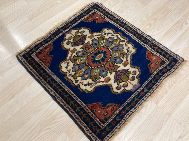 Blue rug, Square rug, Turkish rug, Vintage rug, Wool rug, Doormat, 1.9 x 1.9 ft gallery