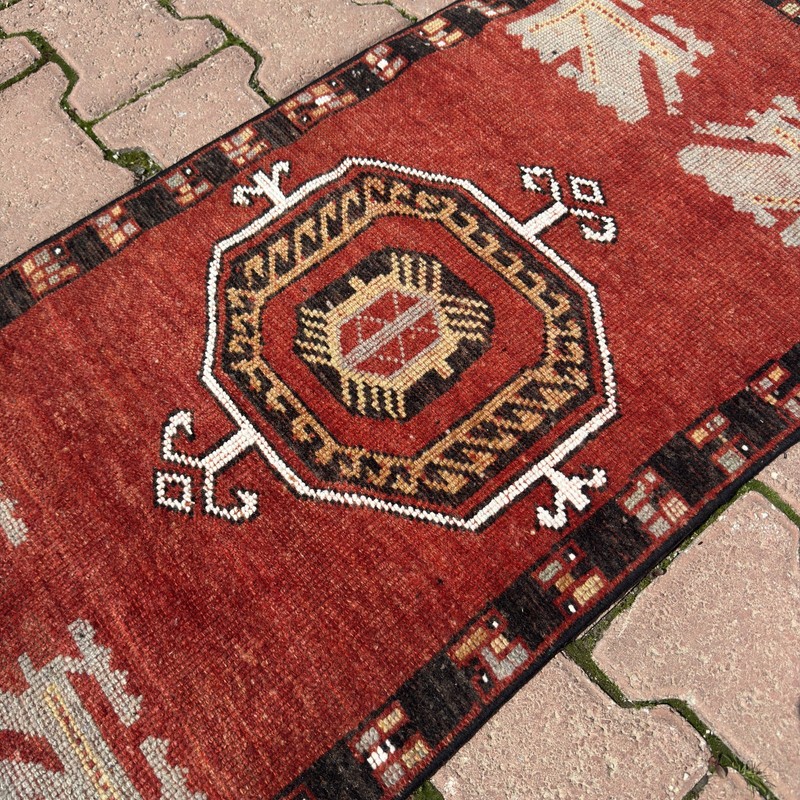 2x4 ft Rust Red Vintage Turkish Oushak Wool Rug With Black Border - Tariff Free gallery