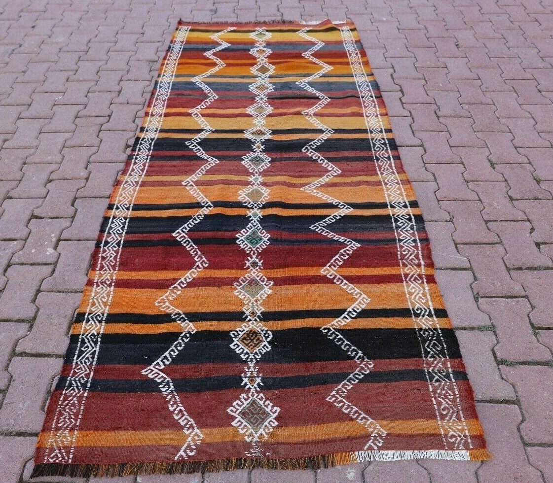 Unique Authentic Cappadocia Carpet Turkish Vintage Hand Knotted Kilim Rug 4x8 ft gallery