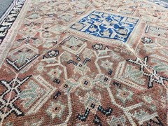 4.4 x 6.4 ANTIQUE KAZAK VINTAGE HERIZ RUG CAUCASIAN SERAPI OUSHAK SHIRVAN KULA