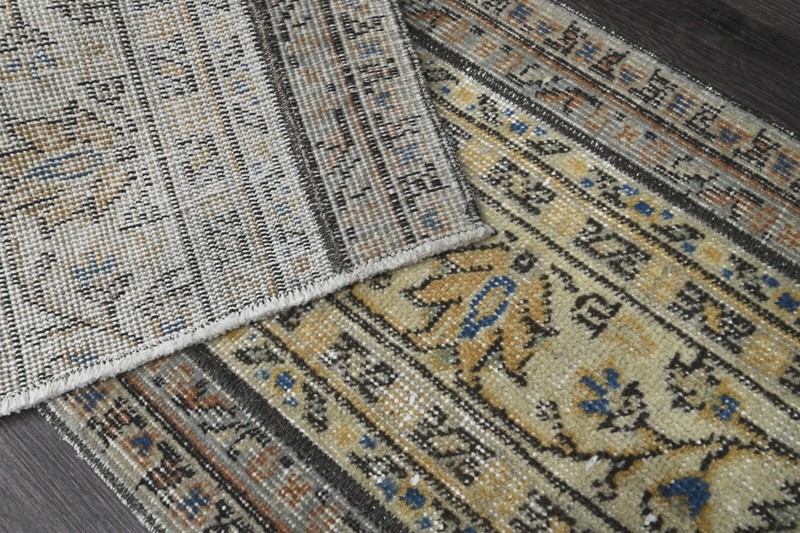 Vintage Turkish Runner Rug 1x5ft Wool Anatolian Handmade Hallway Oushak BEIGE gallery