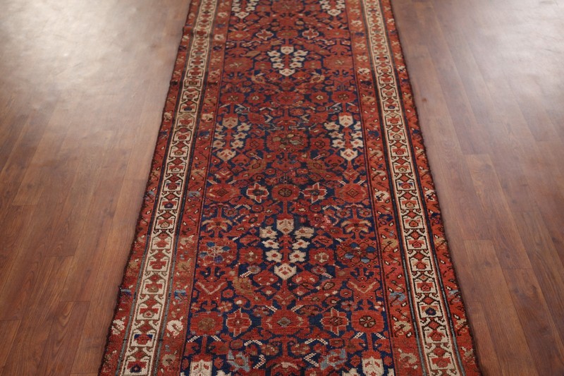 Antique Wool Navy Blue Malayer Long Runner Rug 3x13 Hand-knotted Traditional Rug gallery