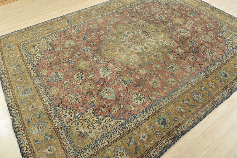 Tabrizi Rug 8'6'' x 11'5'' Red Wool Vintage Distressed Hand-Knotted Carpet gallery