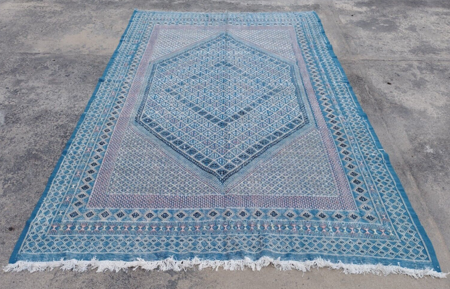 Antique Moroccan Geometric Motif Multicolor Wool Kilim Rug Carpet 284x181 cm gallery
