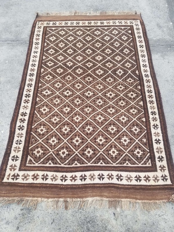 Distressed Authentic Hand Knotted Vintage Afghan Turkmen Wool Area Rug 6.7x4.4ft gallery