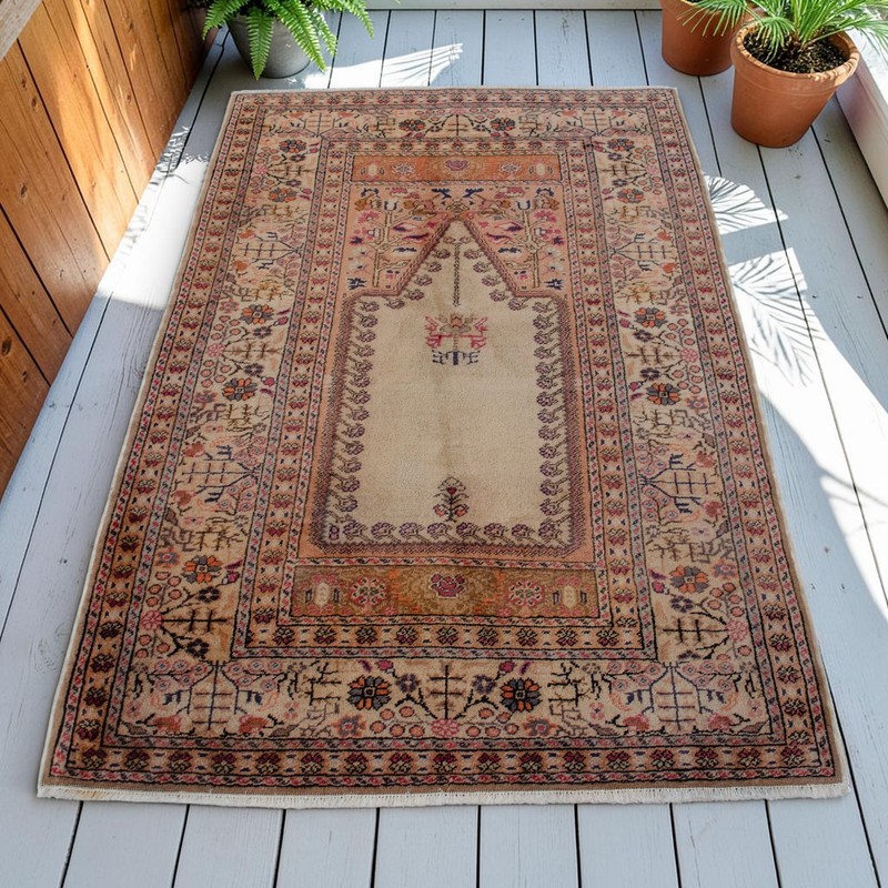 Hand-Knotted Prayer Rug 3' x 5' | Vintage Turkish Rug Wool Fine Rug cir 1970 gallery