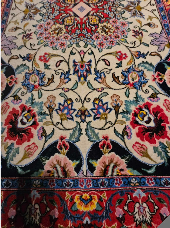 1960's Oriental Slavic Middle East Floral Rug Red Blue w/ Flowers 49X 26in"- A30 gallery