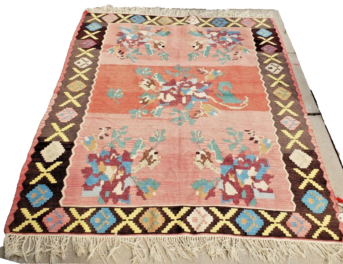 V227- ANTIQUE BESSARABIAN KILIM HAND WOVEN FLAT WEAVE runner 5.0*6.4 gallery