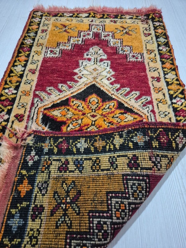 Antique Rug Pillow, Hand Woven Small Carpet, Anatolian Rug, Wool, Handmade gallery