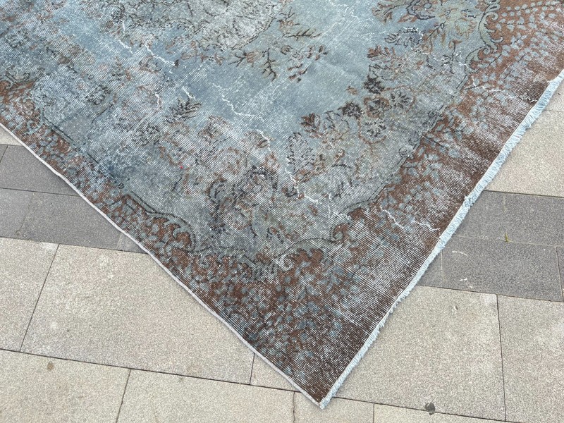 Vintage Turkish Oushak Overdyed Rug 5.4x8.8 Grey Brown Hand Knotted Wool Rug gallery