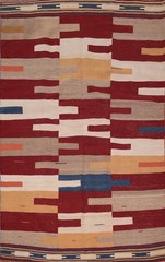 Geometric Flat-Weave Kilim Rug Reversible Wool Oriental Carpet for Any Room 5×7