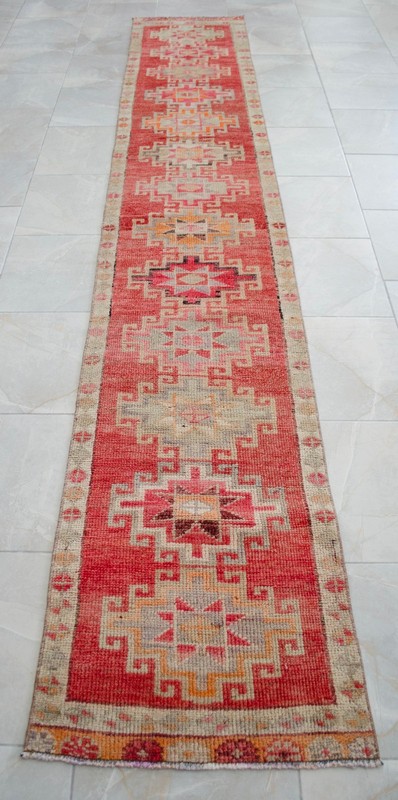 Hand-Knotted Turkish Runner Rug 2x12 ft Narrow Hallway Rug Kitchen Decor Tribal gallery