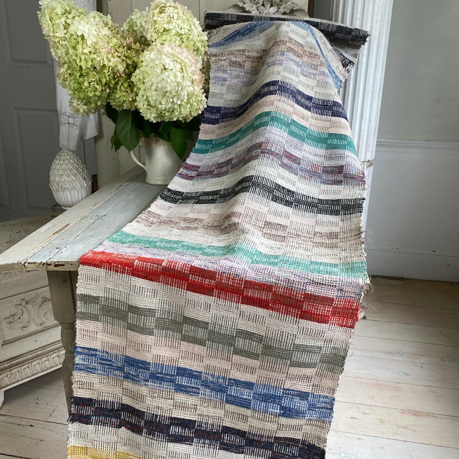 Rag Rug textile European vintage hallway carpet hand woven Antique gallery