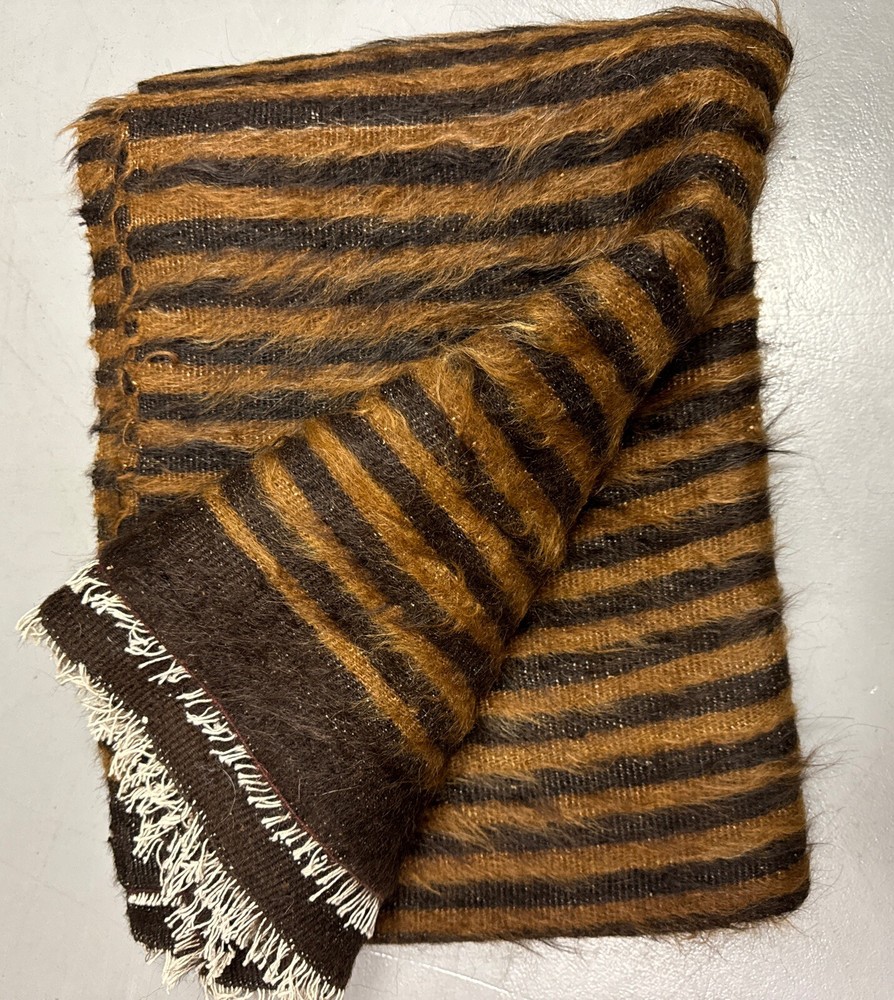 Vintage Turkish Hand-Knotted Mohair Wool/Cotton Brown Kilim Area Rug 4’5” X 6’