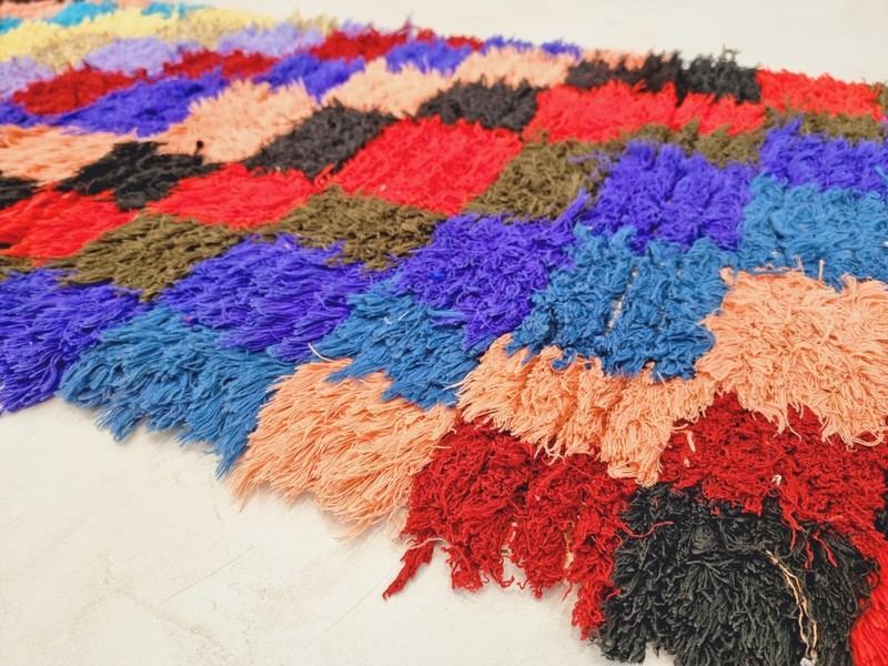 Moroccan Handmade Vintage Boucherouite Rug 2'x9'6 Berber Red & Purple Cotton Rug gallery