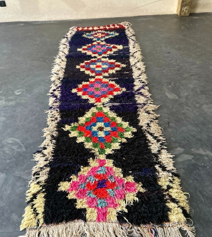 Handmade Moroccan Boucharouite Runner Rug 1'3"x9'3" Vintage Berber Tribal Carpet gallery
