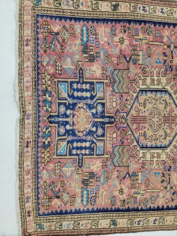 Antique Oriental Hand-Knotted Wool Runner Rust/Blue/Ivory 3'10" x 13'3" gallery