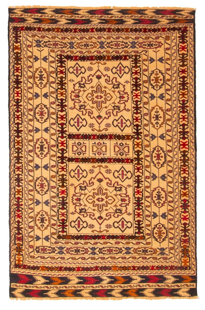 Vintage Hand Woven Area Rug 4'3" x 6'8" Traditional Wool Oriental Carpet