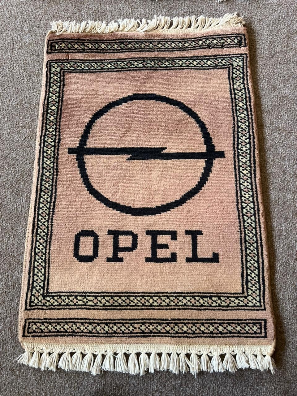 Vintage Opel Car Logo Rug 2.7x3 ft Beige Black Fringe Auto Garage Decor gallery