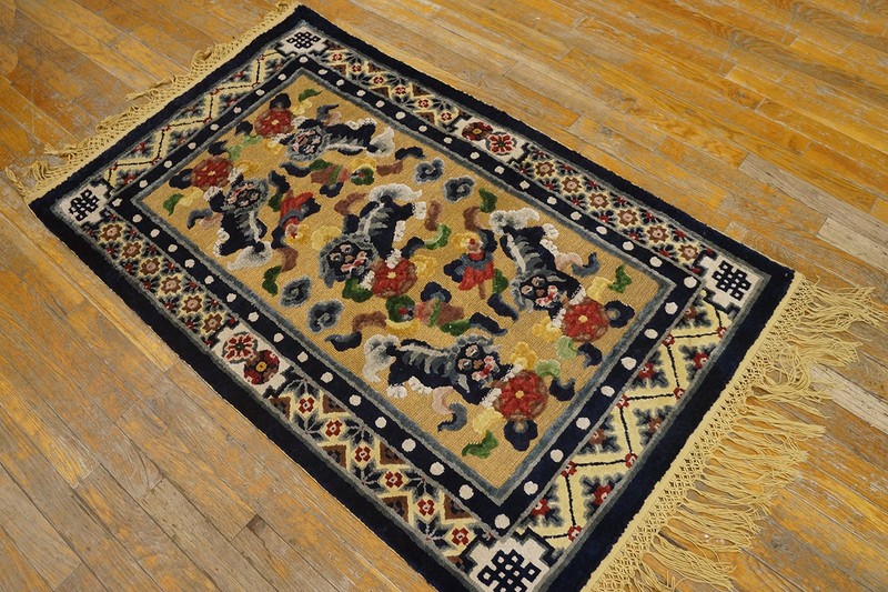 2X3 Antique Chinese Silk & Metallic Thread Area Rug 1920 gallery