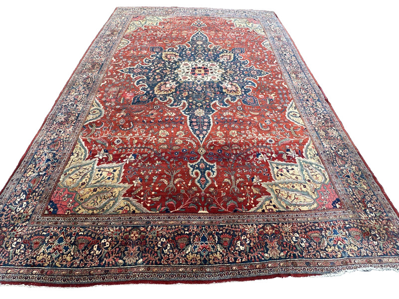 Auth: 19th C Antique Sarougk Farahaan Magnificent Botanical Beauty Red 12x15 gallery