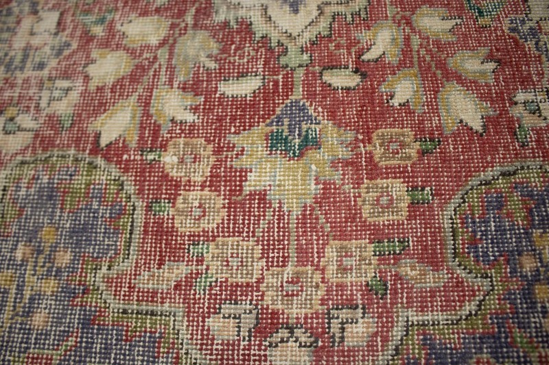 Hand-Knotted Distressed Purple-Navy Floral Rug Antique Oriental Carpet 10X13 ft gallery