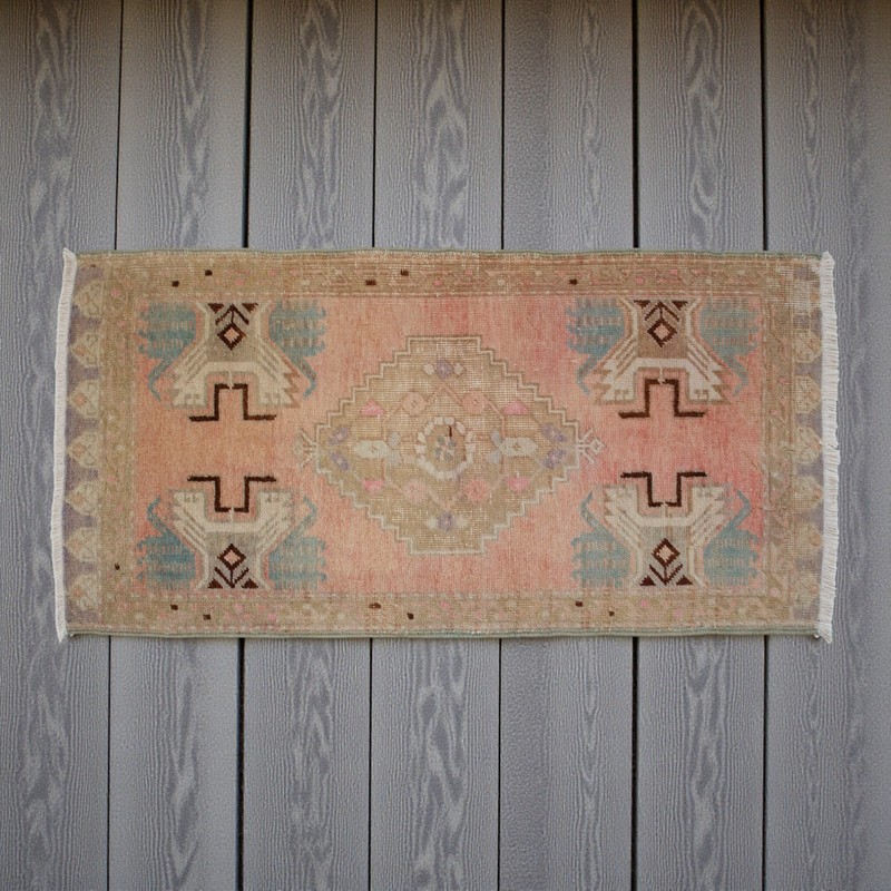 Vintage Oushak Small Rug 2x3 Pink Blue Turkish Mat Hand-Knotted Entryway Rug gallery
