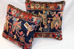 19th Century Handmade Pillows made out of Antique Mahal Rug leather backing