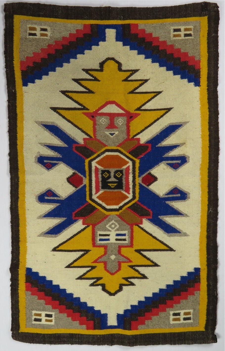 Rare VTG Tribal Native American Aztec Incan Southwestern Virgin Wool Rug 80s 90s gallery