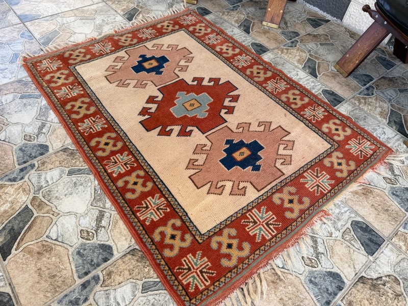 Small Distressed Kurdish Rug | Vintage Handwoven Tribal Accent Boho Wool Rug 3x4 gallery