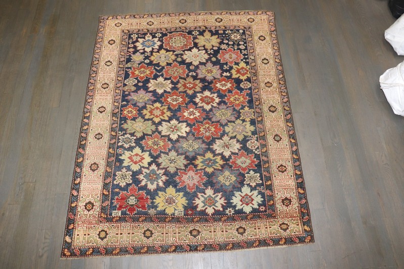 Antique Caucasian Shirvan Snowflake Dated Kuba Rug Size 4'x5' gallery