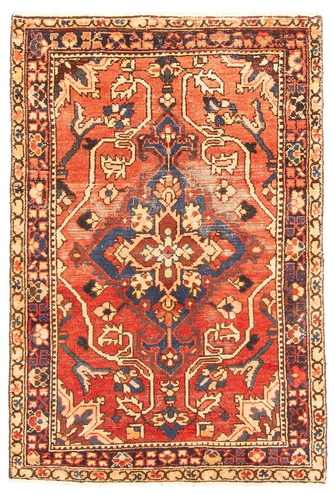 Vintage 3'6" x 5'2" Traditional Hand Knotted Vegetable Dye Wool Area Rug