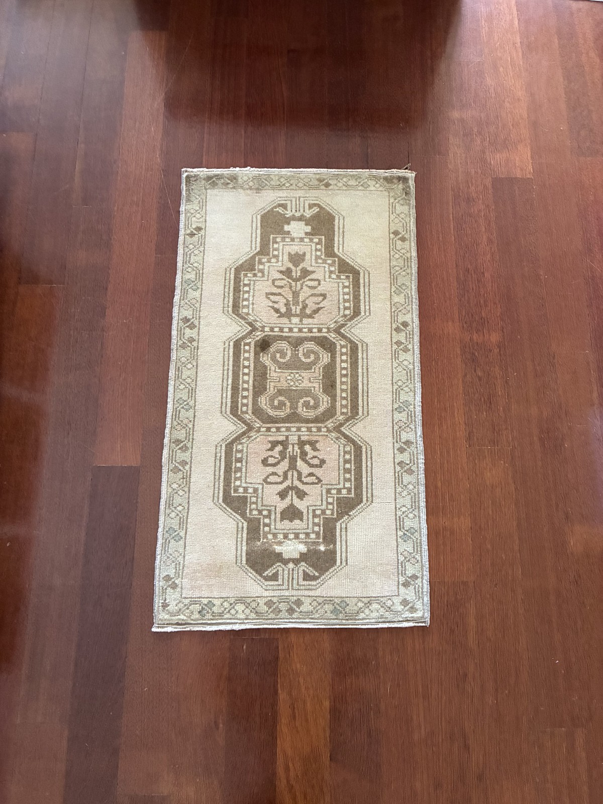 Vintage Oushak 2x3 Small Rug Muted Neutral Beige Wool Hand Knotted Mat gallery
