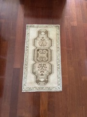 Vintage Oushak 2×3 Small Rug Muted Neutral Beige Wool Hand Knotted Mat