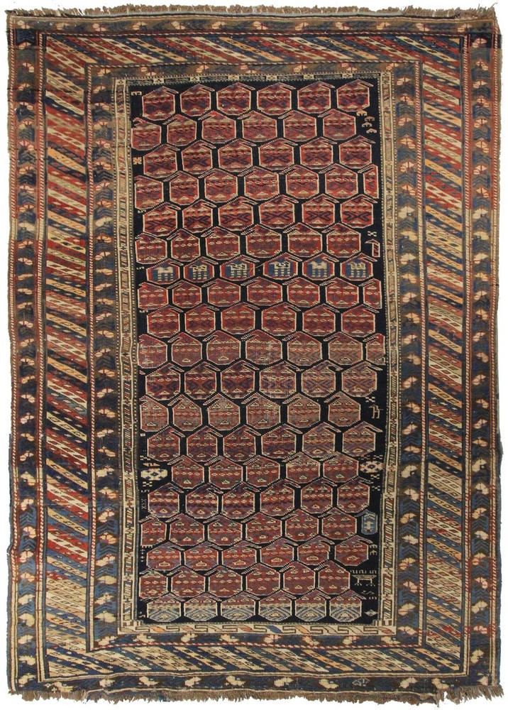 4x6 Authentic Antique Caucasian Rare Shirvan Rug Blue Kuba 117cm x 173cm