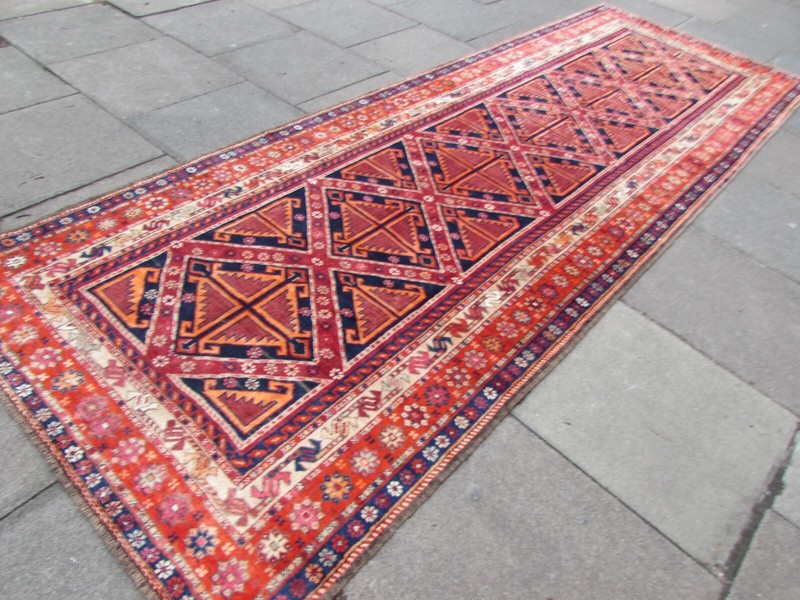Antique Traditional Hand Made Oriental Red Wool Long Corridor Runner 404x140cm gallery