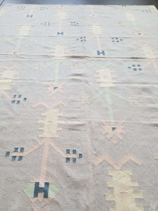 Fine Vintage Traditional Hand Made Oriental Wool Cyan Kilim 160x135cms gallery