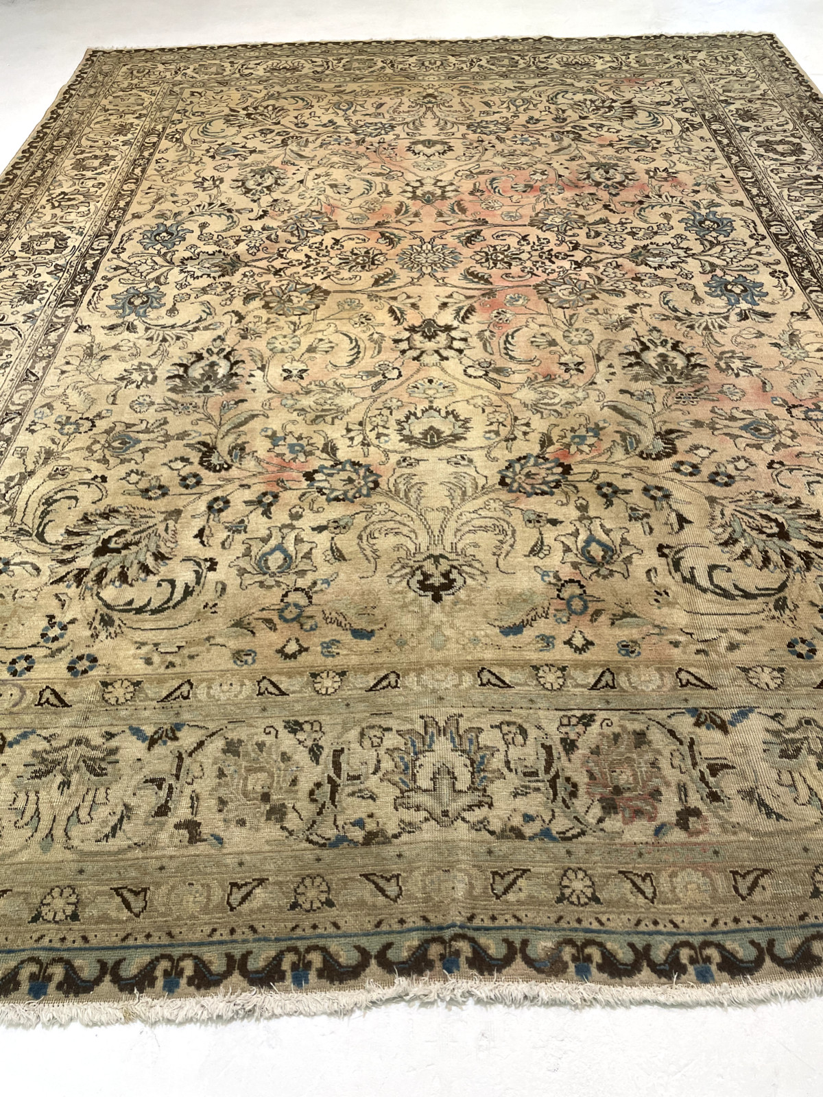 Antique Oriental Hand-Knotted Wool Area Rug Beige/Green/Brown 10'3" x 13'4" gallery