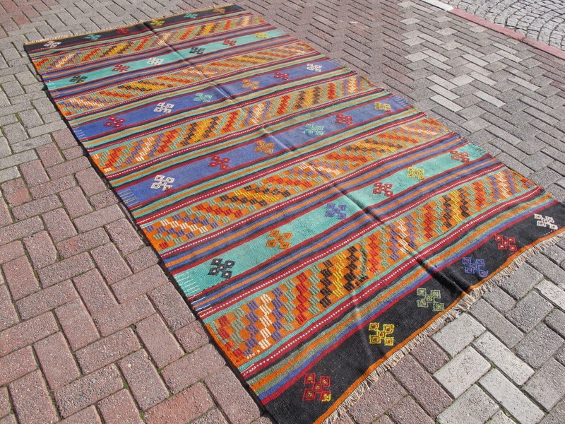 Oriental Handmade Wool Kilim Rug,Large Vintage Turkish Farmhouse Kelim Anatolian gallery