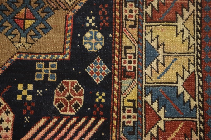 Hand-Knotted Geometric Wool Pre-1900 Antique Kazak Style Vegetable Dye Rug 4x8 gallery