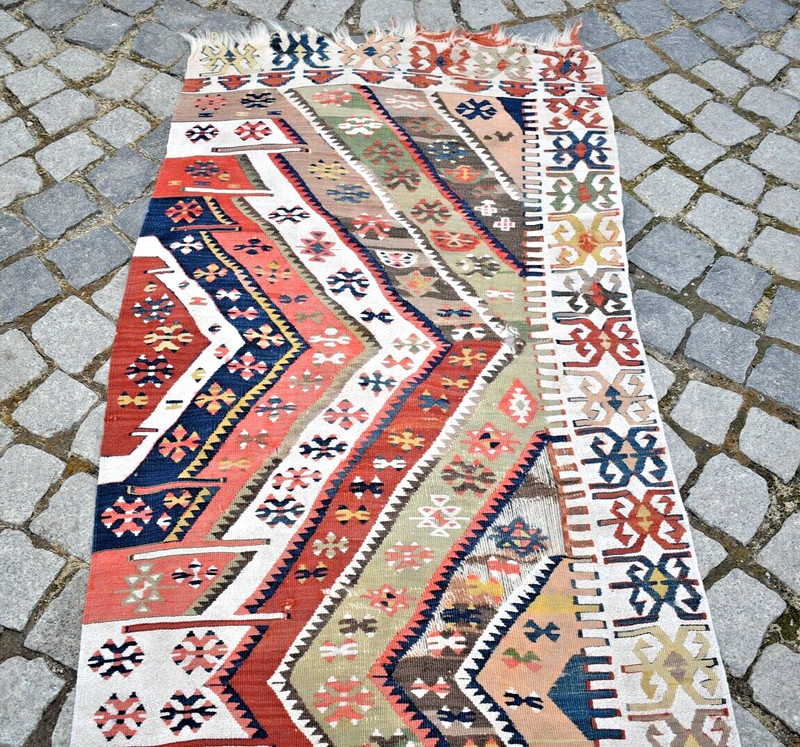 Antique Turkish Rug 30'' x 133'' Collector's Item Reyhanli Fragment Wool Rug gallery