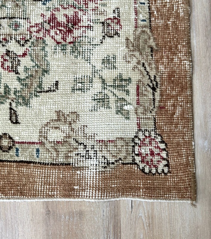 4x7 Beige Oushak Rug, Handwoven Vintage Rug, Turkish Rug, Handmade Wool Area Rug gallery