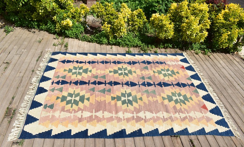 Turkish Kilim Rug 64''x86'' Hand Woven Kayseri Kilim 165x220cm Wool Area Rug gallery