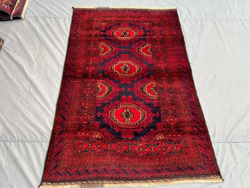 4'2 x 6'4 Tribal Afghan Nomad Red Rug | Turkmen Sarouk Handmade Wool Rug 4x6 gallery