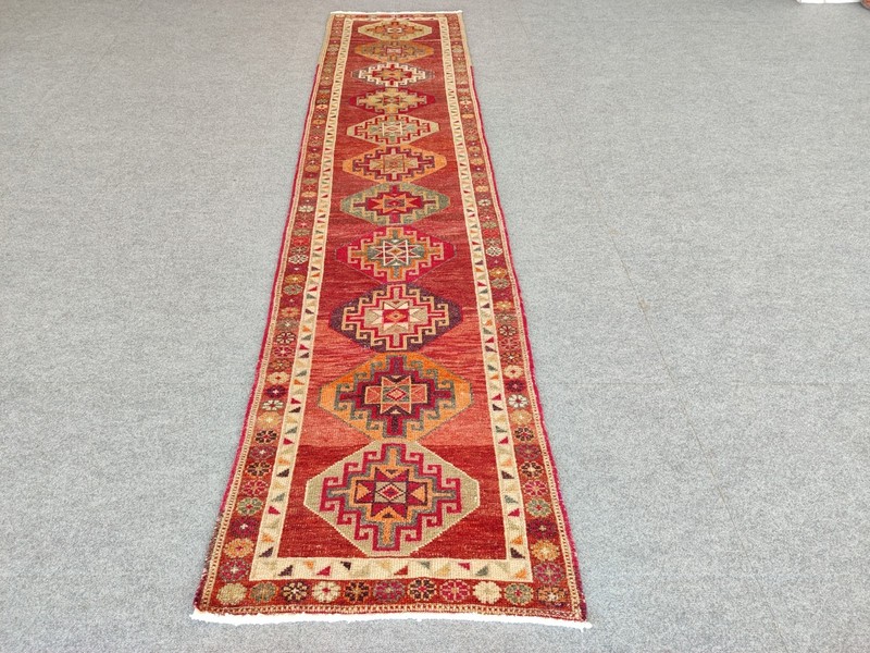 Rare Antique rug 3x12, Red Turkish runner 3x12 vintage, Heriz rug, Herki rug gallery